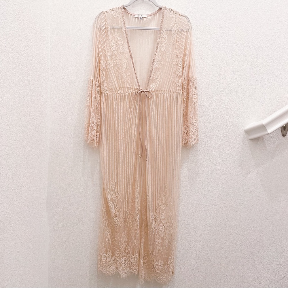 NWOT Lace Light Nude Pink Sheer Long Cover Up Kimono Cardigan Women’s Size M